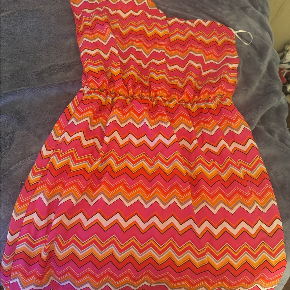 Iz Byer Orange Pink One Shoulder Sundress
